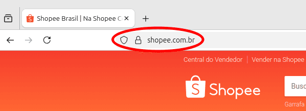 Barra de endereço do Firefox mostrando o cadeado clássico ao lado do domínio shopee.com.br